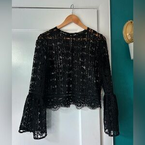 Forever 21 Black Crochet Lace Bell-Sleeve Crop Top